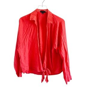 JLUXLABEL Vibrant Orange Front Tie Top